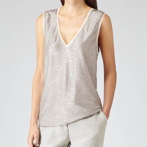 EUC Reiss Ona Metallic Fluid Tank Top XS
